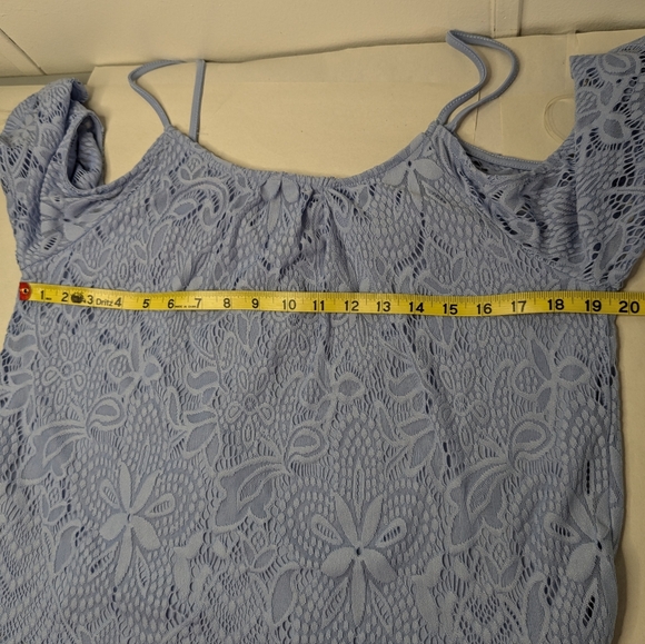 Alya Lacey Lavender Women's Blouse Sz L Top Off Shoulder Strappy B-3 - Picture 5 of 11